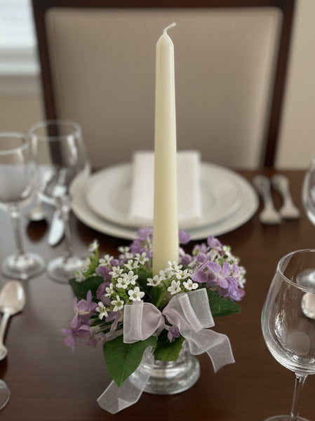 Large Lilac and Blue Flower Candle Ring for Pillar Candles