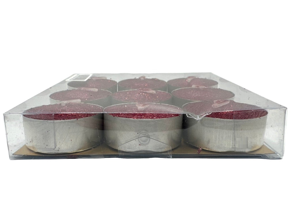Pack 9 Burgandy Glitter T-Lights