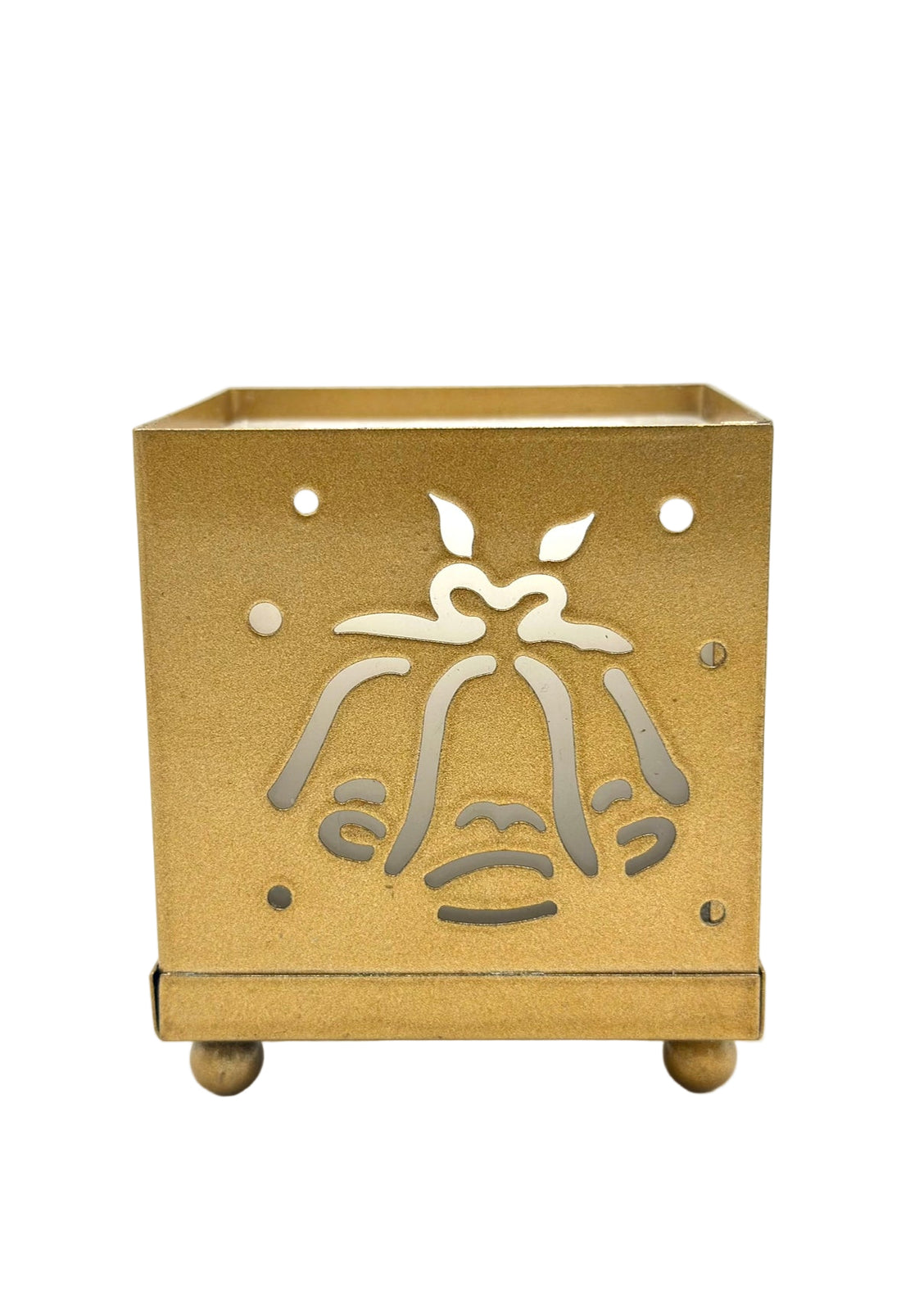 Wax Filled Metal Square Gold Bells Filligree Candle