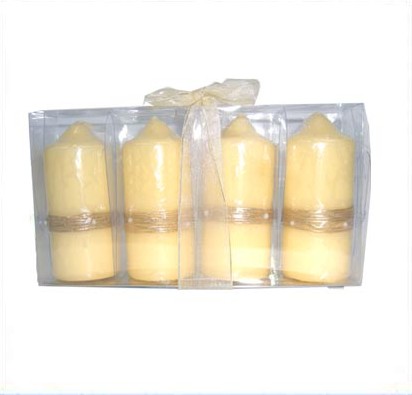 Set of 4 Pillar Candles with Gold Band & Pearls