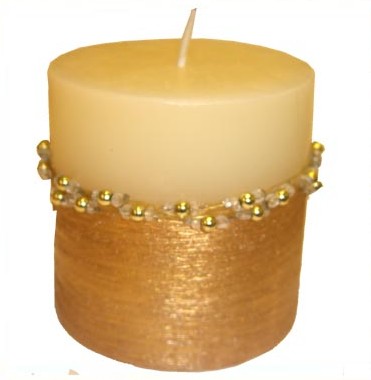 Short Spun Gold Cream Candle with Beads