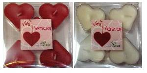 Pack of Four Heart Candles in Clear Cups
