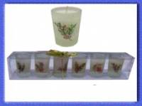 Set of 6 Small Wax Filled Holly Decorated Glasses