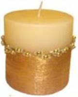 Short Spun Gold Cream Candle with Beads