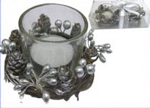 Set of 2 Glasses Decorated with Pine Cones and Silver Baubles