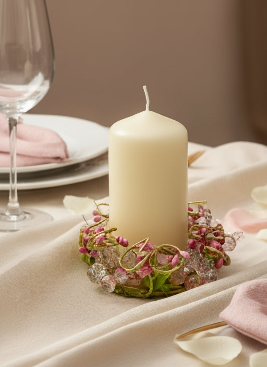 Small Pink/Blue Candle Ring Glass Beads