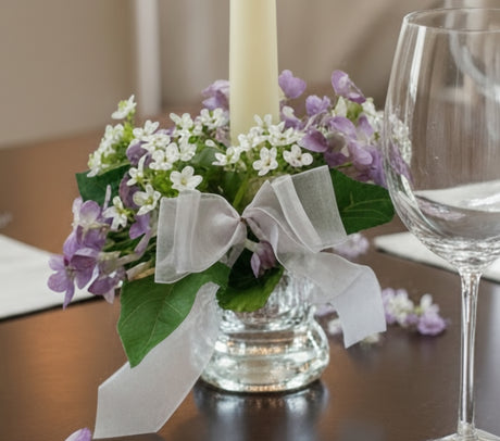Large Lilac and Blue Flower Candle Ring for Pillar Candles