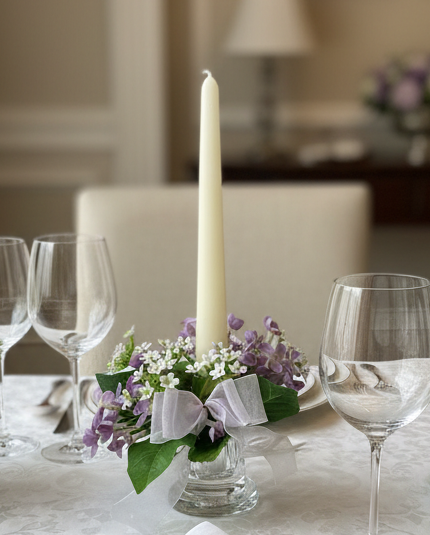 Large Lilac and Blue Flower Candle Ring for Pillar Candles