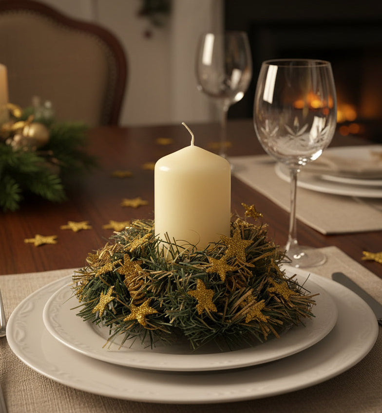 Pine Needle & Gold Star Candle Ring with 75mm opening