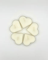 Set of Five White Heart Candles in Plastic Containers