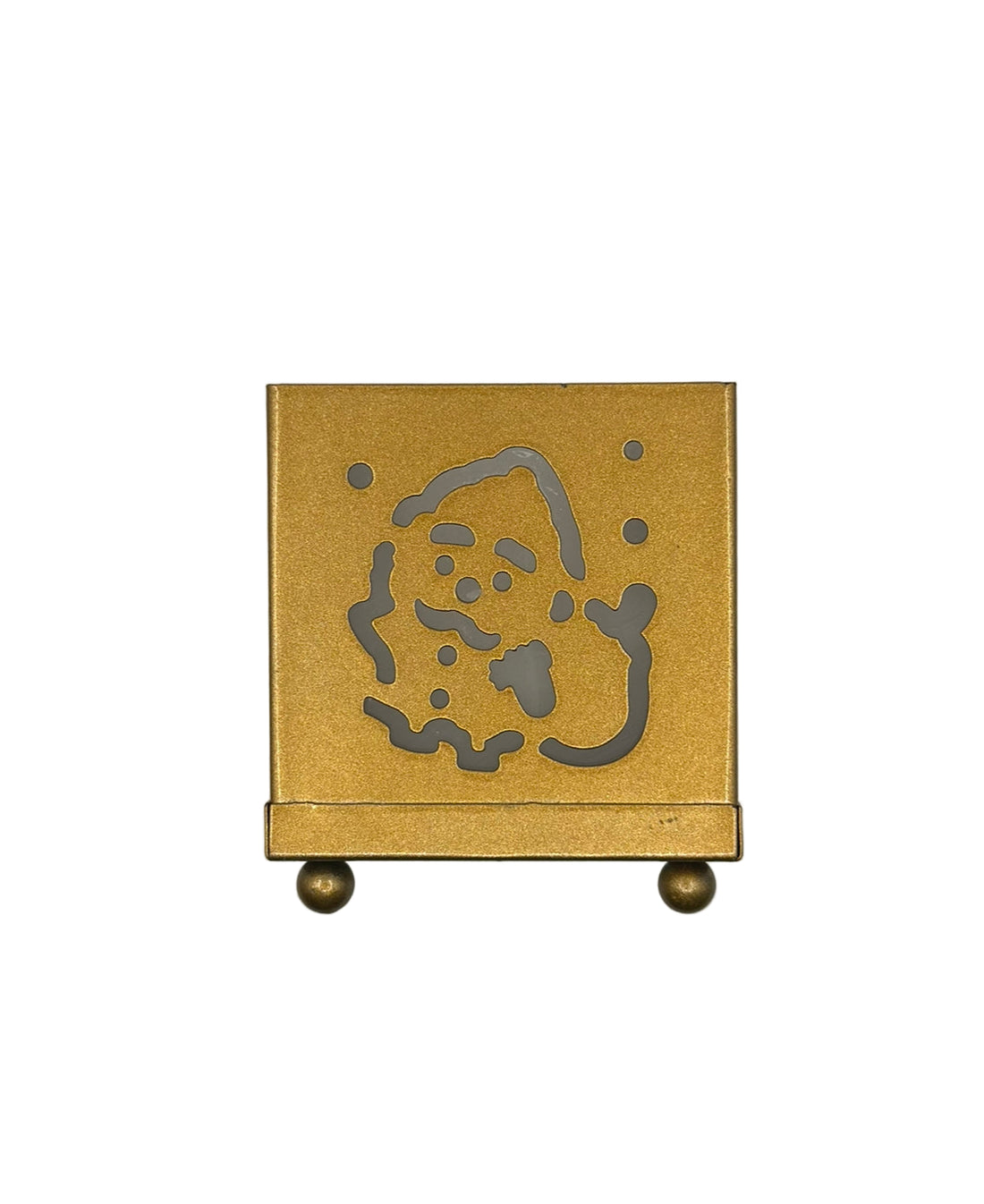 Wax Filled Metal Square Gold Father Xmas Filligree Candle