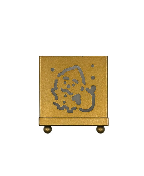 Wax Filled Metal Square Gold Father Xmas Filligree Candle