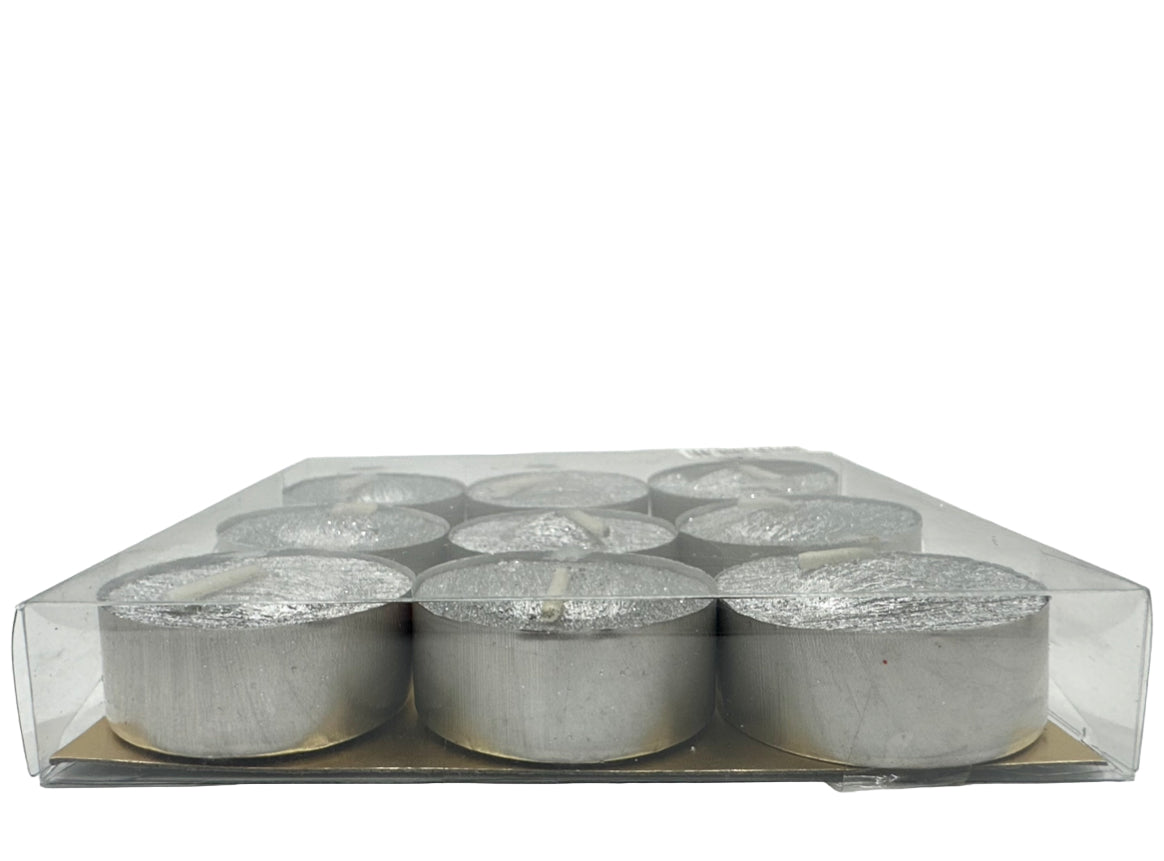 Pack 9 Silver Glitter T-Lights