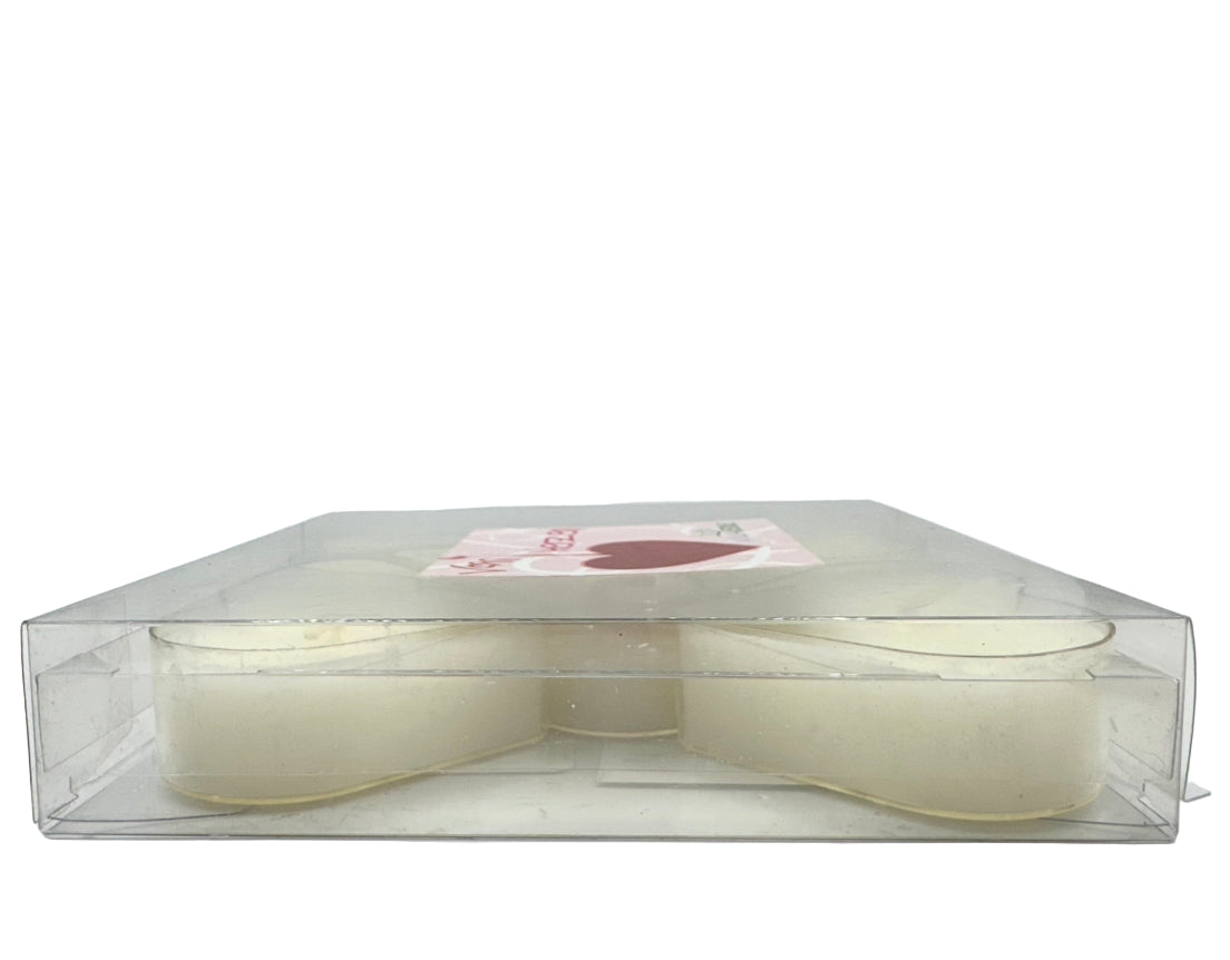 Set of Five White Heart Candles in Plastic Containers