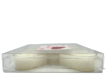 Set of Five White Heart Candles in Plastic Containers