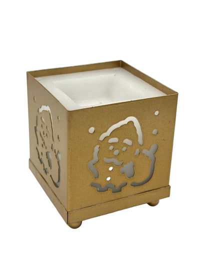 Wax Filled Metal Square Gold Father Xmas Filligree Candle