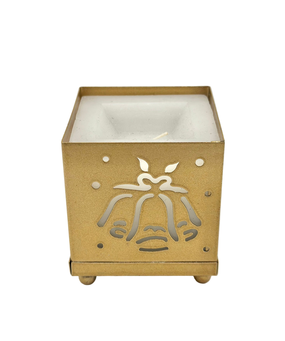 Wax Filled Metal Square Gold Bells Filligree Candle