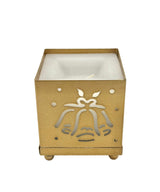 Wax Filled Metal Square Gold Bells Filligree Candle