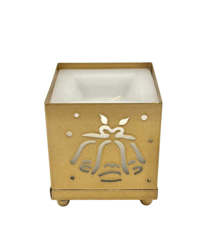 Wax Filled Metal Square Gold Bells Filligree Candle