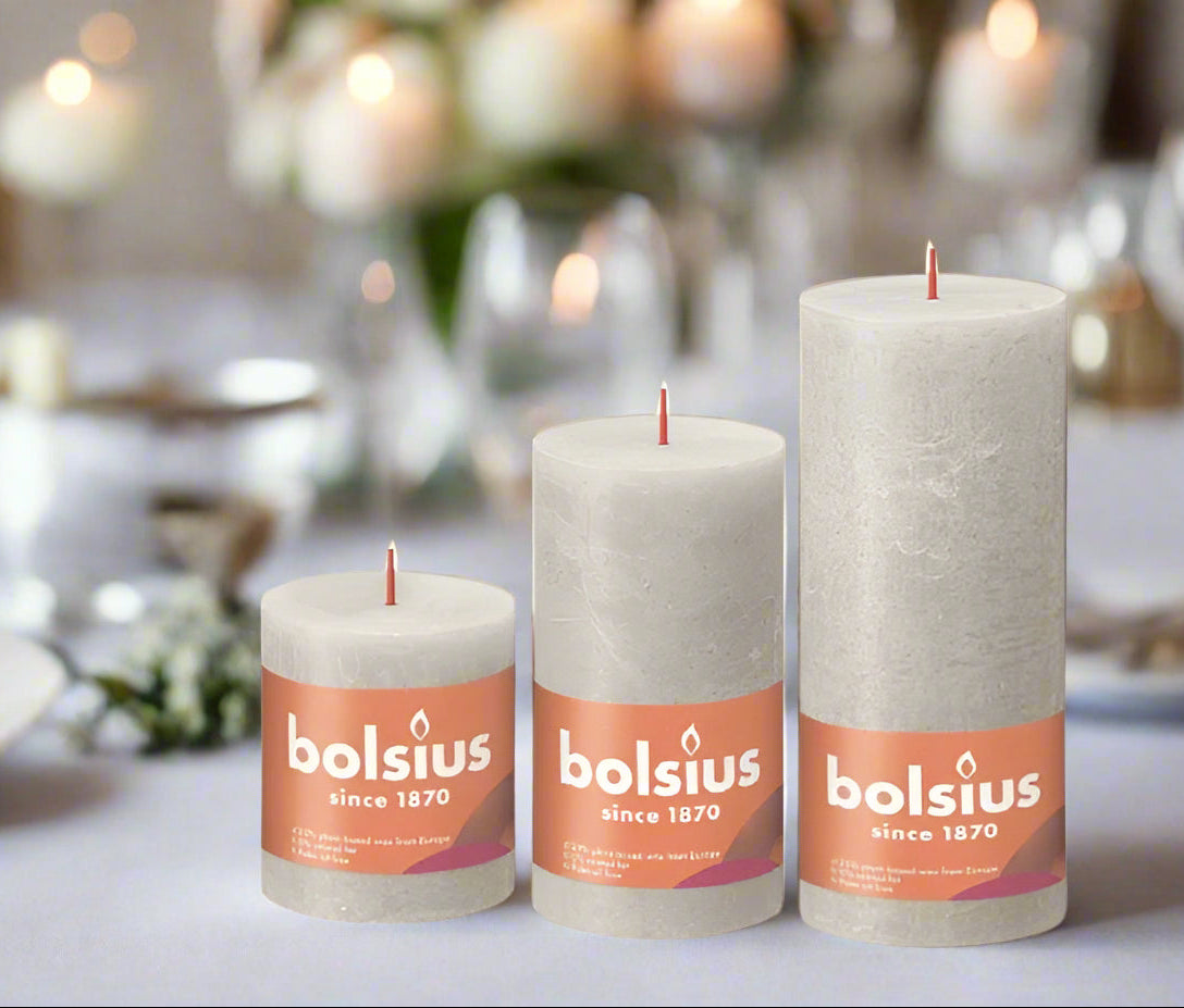 Sandy Grey Rustic Pillar Candles