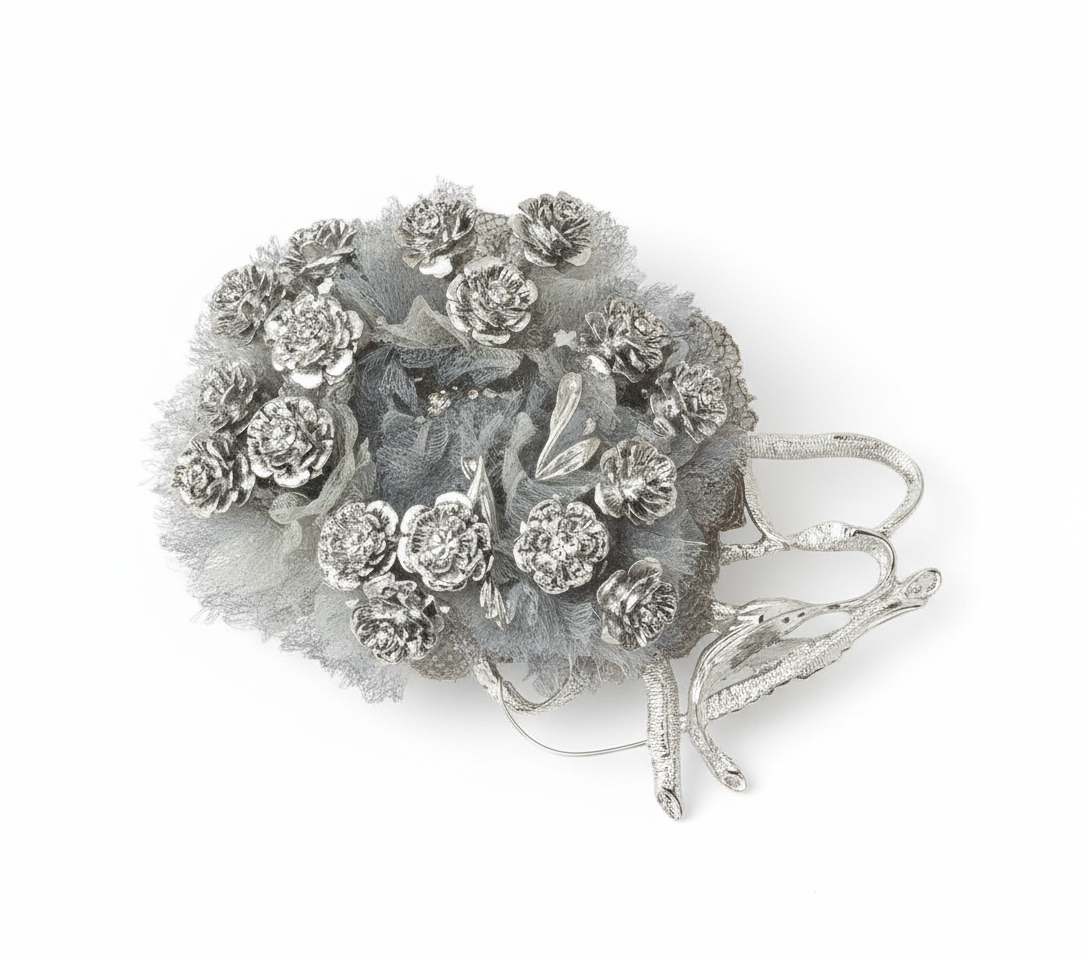 Silver Gossamer Candle Ring with Leaves and Trailing Ribbon