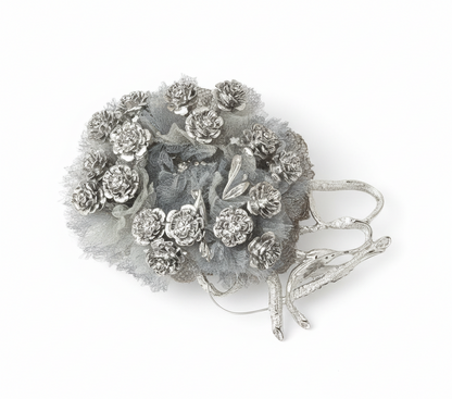 Silver Gossamer Candle Ring with Leaves and Trailing Ribbon