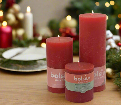 Delicate Red Rustic Pillar Candles